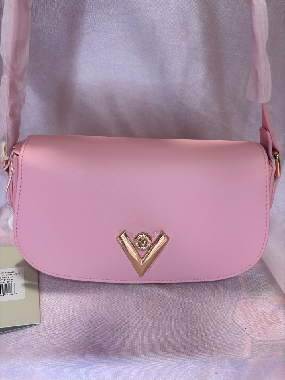 Valentino Orlandi Pink Crossbody Bag with Gold V Emblem